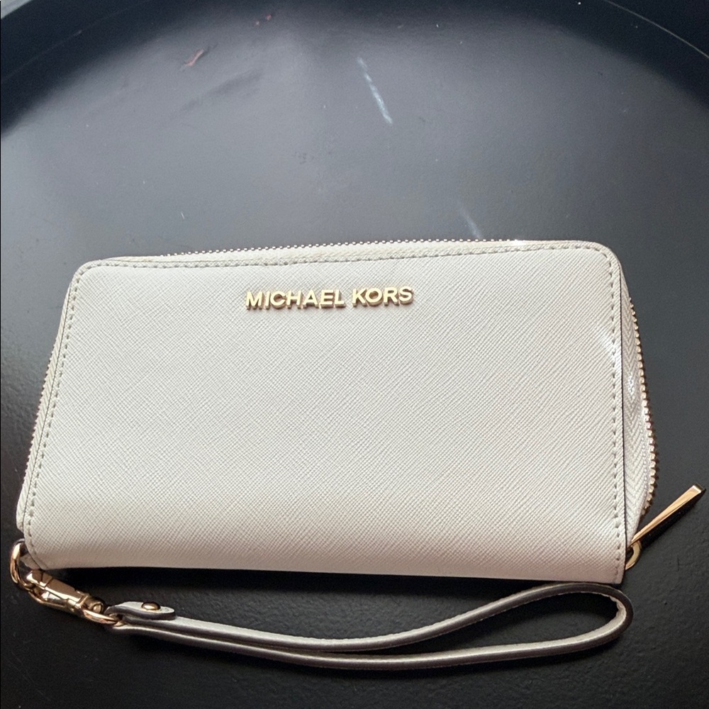 Michael Kors Cream Saffiano Leather Wristlet with Gold Hardware